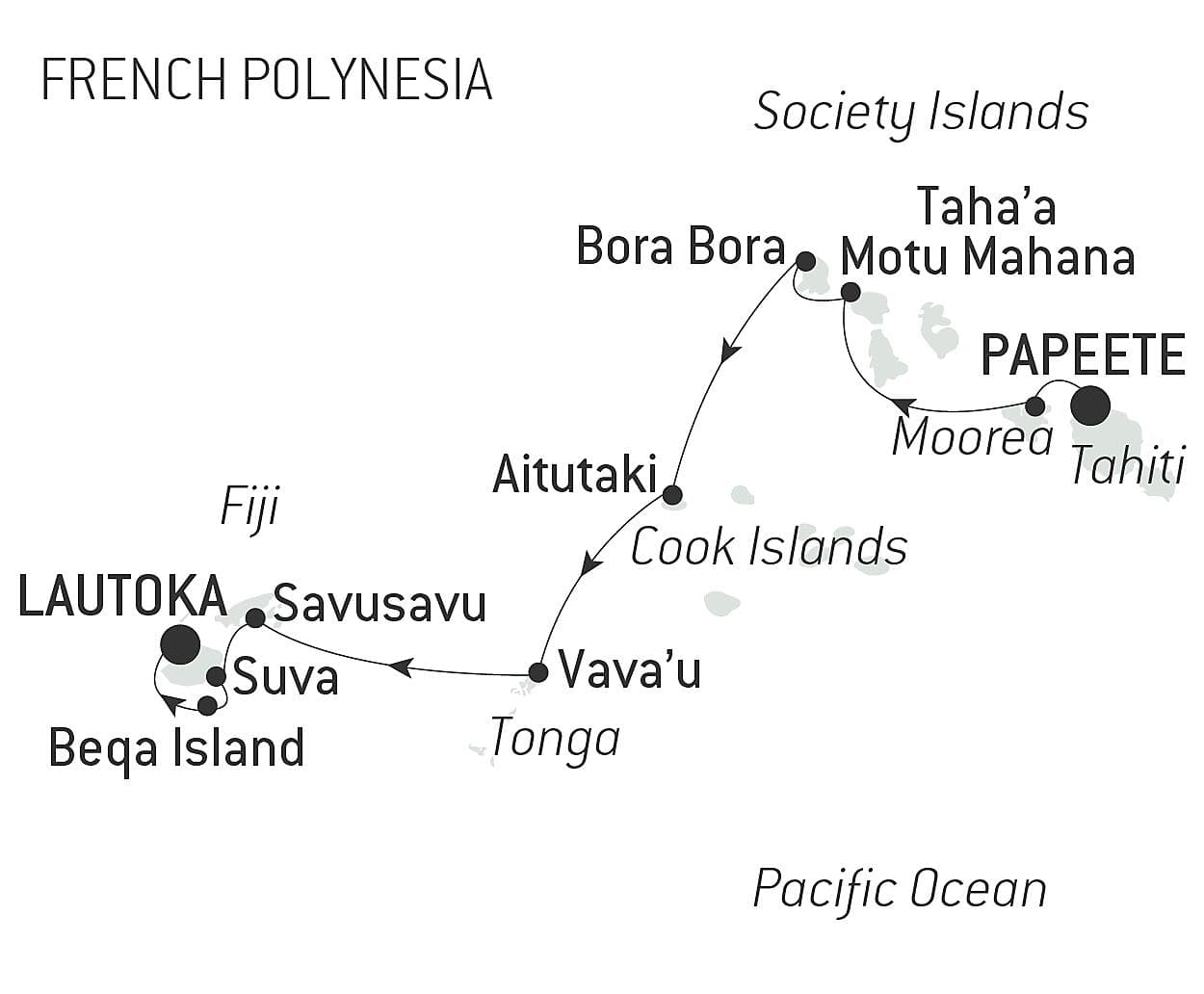 Fiji, Tonga, Cook Islands and Society Islands